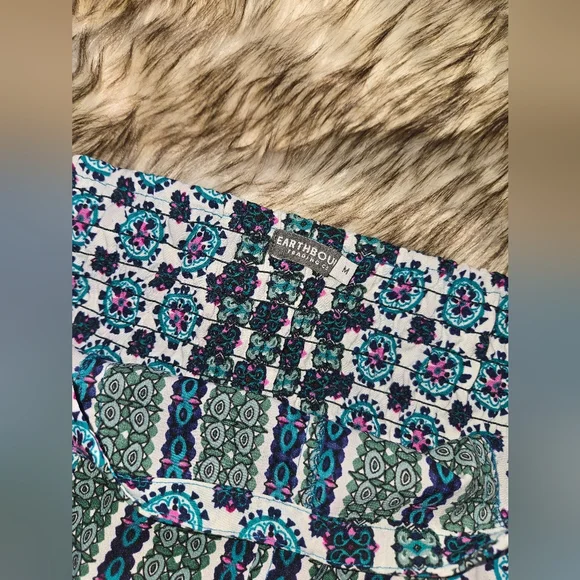EARTHBOUND Green and Blue Patterned Flare Pants - Picture 3 of 3